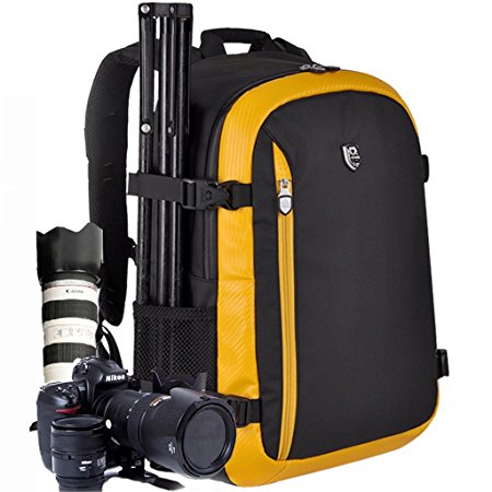 YuHan Oxford Large Capacity Multi-function Waterproof Anti-shock SLR/ DSLR Gadget Camera Bag Professional Gear Photography Travel Backpack Rucksack with Inner Padding and Extra Rain Cover for Canon Nikon Sony Nikon Olympus Samsung Black   Yellow