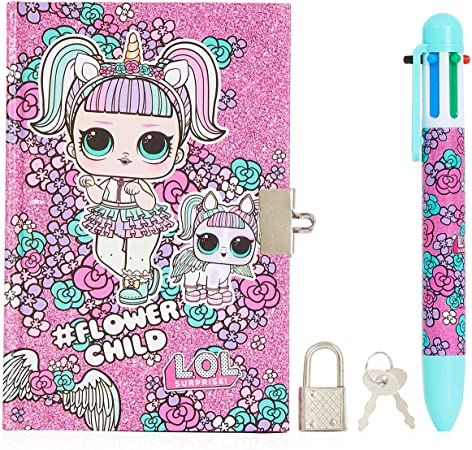 L.O.L. Surprise! Secret Diary with Lock, Girls Notebook and Pen Set, Flower Child Lockable Journal, Lol Dolls Diaries, Writing Pad, Birthday Present Notepad for Kids