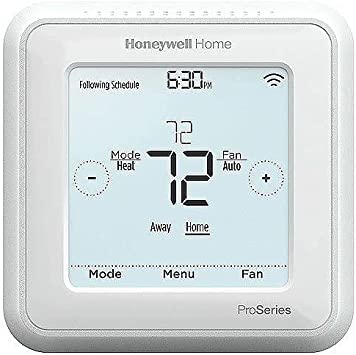 Honeywell Home TH6320ZW2007/U Z-Wave T6 Pro Programmable Touchscreen Thermostat with SmartStart, Low Voltage, UWP Mounting System, Cover Plate, Color - White