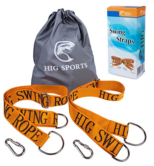 HIG Tree Swing Straps - Set of Two 58" Straps, Length can be adjusted - Safe, Fast & Easy Installation, Swing Rope With Heavy-Duty Hooks, Perfect for Tree Swing & Hammocks