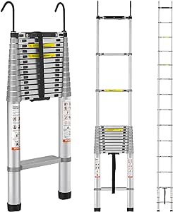 VEVOR Telescoping Ladder, 18.5 FT Aluminum Collapsible Extension Ladder, 400 LBS Capacity with Non-slip Feet, Portable Multi-purpose Compact Ladder for Home, RV, Loft, ANSI Liste