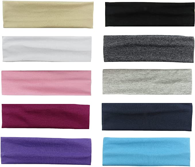 Styla Hair Yoga Headbands (10 Pack) Soft Stretchy Elastic Cotton Multi-Function Sports Hair Band Wraps (Variety)