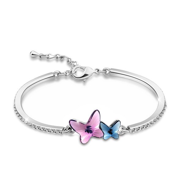 T400 Jewelers "Dream Chasers" Love Gift Swarovski Elements Crystal Butterfly Bangle Bracelet Women's Jewerly