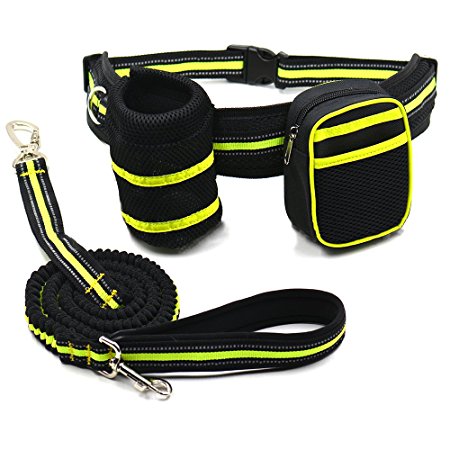 Youlanda Hands Free Dog Leash Lightweight Reflective Bungee Dog Leash for Running Hiking Walking Jogging Adjustable Waist Belt with Bottle Holder Waist Bag