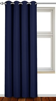 Blackout Room Darkening Curtains Window Panel Drapes - (Navy Color) 1 Panel, 52 inch wide by 84 inch long each panel, 8 Grommets / Rings per panel, 1 Tie Back included - by Utopia Bedding
