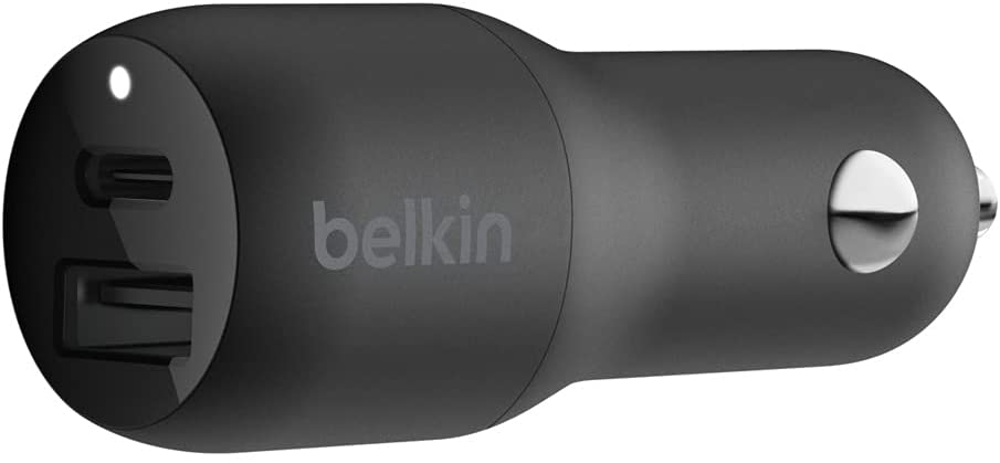 Belkin USB C Car Charger, 30W 2 Port USB-C Power Delivery PD and 12W USB-A Charger for iPhone 12, 12 Pro, 12 Pro Max, 11, XS, iPad, AirPods, Galaxy S21, S20, Note 20, Tab and More