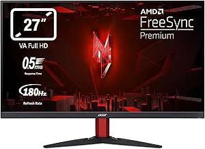 Acer Nitro KG272S3bmiipfx, Monitor Gaming PC 27", Display VA Full HD 180 Hz, 0,5 ms, 16:9, FreeSync Premium, HDMI (2.0), DP (1.2), Lum 250 cd/m2, ZeroFrame, Speaker Integrati, Cavo HDMI Incluso