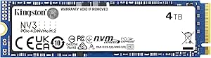 Kingston NV3 4TB M.2 2280 NVMe SSD | PCIe 4.0 Gen 4x4 | Up to 6000 MB/s | SNV3S/4000G