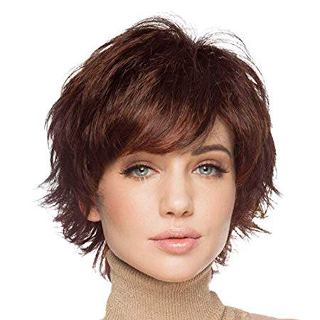 BLONDE UNICORN Short Hair Wigs for Women with Bangs Natural Human Hair Wig (Auburn)