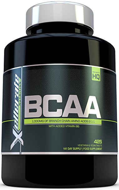 BCAA Tablet 1000mg - 425 Tablets - 3000mg Daily Serving - 141 Day Supply - 2:1:1 Branch Chain Amino Acids Supplement With Added Vitamin B6 - UK Manufactured BCAA’s - Ingredients Include L-Leucine, L-Isoleucine, L-Valine and Vitamin B6 by Xellerate Nutrition