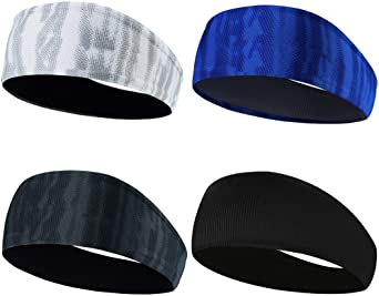 Obacle Headbands for Men Women Sweat bands Headbands Non Slip Thin Lightweight Breatheable Head Band Outdoor Sports Workout Yoga Gym Running Jogging (Sports Headbands, 4 Pack Black Gray White Blue)