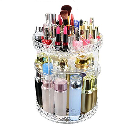 Zzmart Large Capacity Makeup Organizer - 360° Rotating /Revolving Adjustable Cosmetic Storage and Makeup Palette Organizer