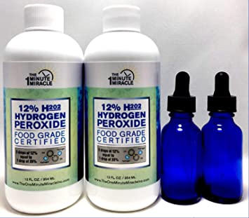 12% Hydrogen Peroxide Food Grade Certified - 3 Drops of 12% Equal to 1 Drop of 35% - 2 Bottles 12 oz