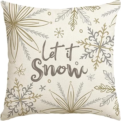 AVOIN colorlife Let It Snow Christmas Snowflake Throw Pillow Cover, 18 x 18 Inch Winter Holiday Cushion Case Decoration for Sofa Couch