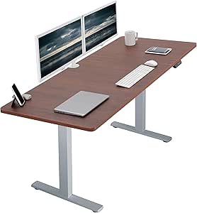 VIVO Electric Height Adjustable 71 x 30 inch Memory Stand Up Desk, Dark Walnut Table Top, Gray Frame, Standing Workstation with Preset Controller, 1B Series, DESK-KIT-1G7D