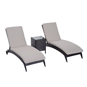 Outsunny 3-Piece Outdoor Rattan Wicker Lounger Chair Set