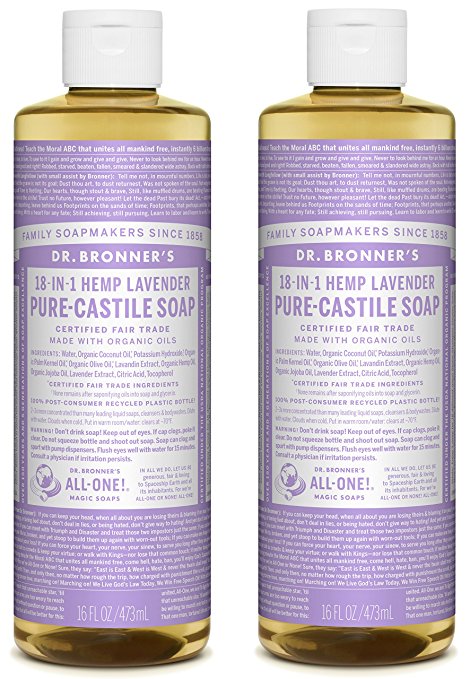 Dr. Bronner’s Pure-Castile Liquid Soap Shower and Travel Pack - Lavender 16oz. (2 Pack)