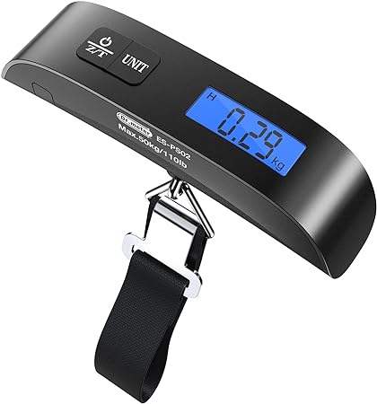 Dr.meter PS02 110lb/50kg Backlight LCD Display Luggage Scale with Rubber Paint Handle,Temperature Sensor - Black