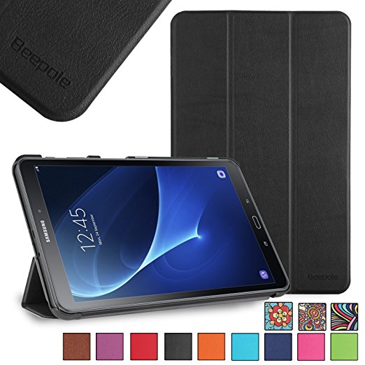BeePole Samsung Galaxy Tab A 10.1 Case - Smart Tri-Folder PU Leather Case Cover for Samsung Galaxy Tab A 10.1 SM-T580N / SM-T585N ,with Stand Holder and Magnetic Auto Wake/Sleep Function,Black