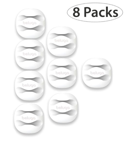 BELUGA Cable Clips and Cord Management System with 3M Back-Adhesive Desktop Cable Organizer and Computer Electrical Charging or Mouse Cord Holder White 8 pcs