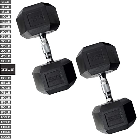 WF Athletic Supply Rubber Coated Solid Steel Cast-Iron Pair Dumbbells, Rubber Hex Dumbbells, Hex Weights Dumbbells for Muscle Toning, Full Body Workout, Home Gym Dumbbells, Pair