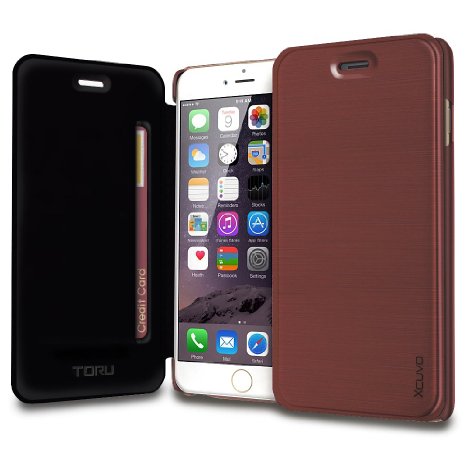 iPhone 6 Case, TORU [Xcuvo Wallet] iPhone 6S Flip Case - [Card Slot][Slim Fit][Brushed Pattern] Premium Synthetic Leather Executive Folio Cover for Apple iPhone 6/6S - Burgundy