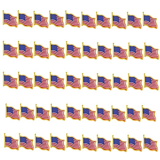 TANG SONG 50PCS American Flag Waving Lapel Pins United States USA Badge Pin Patriotic Enamel Suit Jacket Lapel Pin