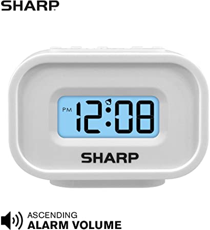 Sharp LCD Display Digital Alarm – Ascending Alarm – Blue Backlight on Demand – Easy to Use - Battery Operated