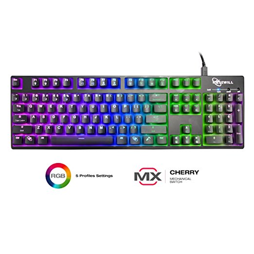 ROSEWILL Clicky Mechanical Gaming Keyboard with Cherry MX RGB Blue Switch, Backlit RGB LED gaming keyboard with Macros & 104 Key Full Size Keyboard for PC & Computers (RK-9000V2 RGB)