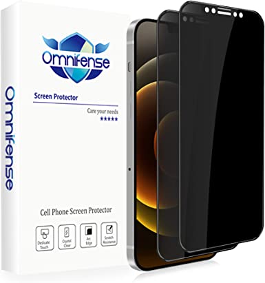 Omnifense 4 Way 360° Privacy Tempered Glass Screen Protector Designed for iPhone 12 / iPhone 12 Pro [6.1" ] (2020), Horizontal and Vertical Anti Spy 9H Scratch Resistant Case Friendly, 2 Pack