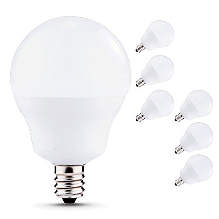 JandCase LED Candelabra Light Bulbs, 5W (40W Incandescent Equivalent), 450lm, Natural Daylight White (4000K), LED Lights for ceiling fan, 120V, E12 Base, Decorative G45 Globe Light Bulbs (6-PACK)