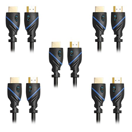C&E 5 Pack High Speed HDMI Cable with Ethernet Supports 3D and Audio Return 6 Feet, CNE36615