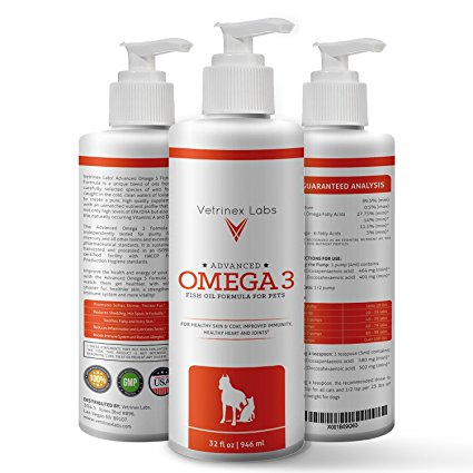 Omega 3 Fish Oil for Dogs and Cats - Pure, Wild Caught, All Natural Formula Supports Supports Healthy Skin, Coat, Joints, Heart and Immune System - Higher Levels of EPA & DHA than Salmon Oil