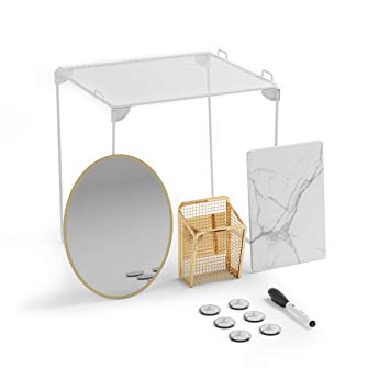 U Brands Locker Organizer and Decorating Kit, Back to School Essentials, Gold, 11-Piece, Includes Marble-Print Accessories, Mirror, Shelf, and More
