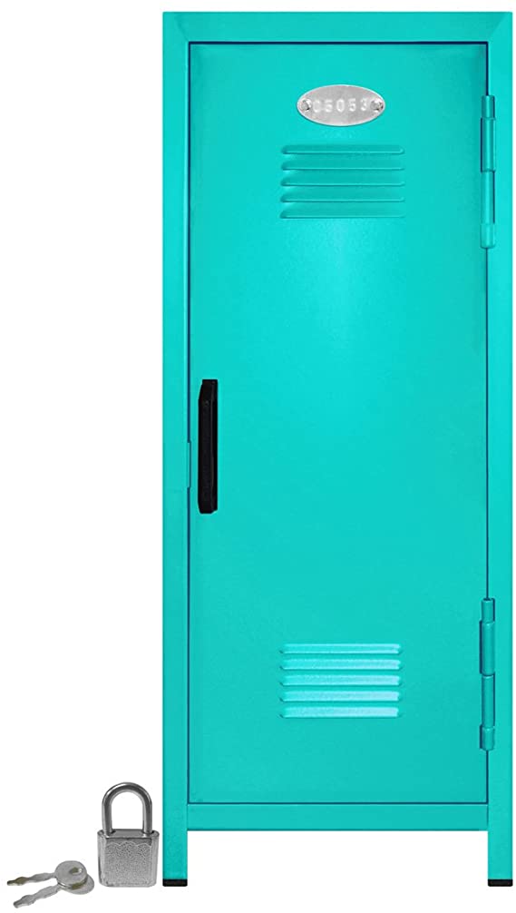 Mini Locker with Lock and Key Teal -10.75" Tall x 4.125" x 4.125"