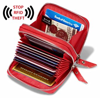 Women’s Genuine Leather RFID Secured Spacious Cute Zipper Card Wallet Small Purse