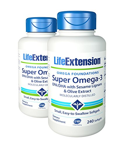 Life Extension Super Omega-3 EPA or DHA with Sesame Lignans and Olive Fruit Extract Softgels, 240 Count (240 ( 2 PACK))