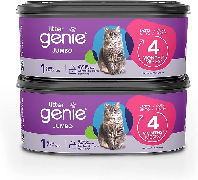Litter Genie Jumbo Refill Bags (2-Pack) | Multi-Layers of Odor-Barrier Technology | 1 Square Refill Cartridge Lasts Up to 4 Months Per Cat