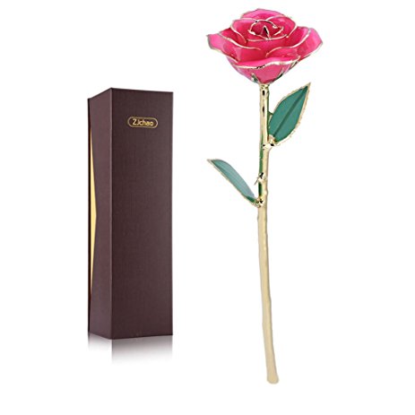 Single 24K Gold Real Rose Pink 24K Gold Dipped Rose, Love Forever Long Stem Real Pink Rose Dipped in Gold
