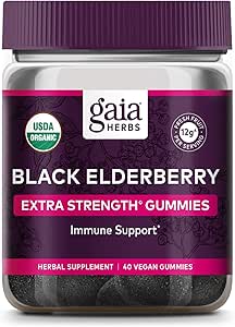 Gaia Herbs Black Elderberry (Sambucus Nigra) Extra Strength Gummies - Delicious Immune Support Supplement - Made with Certified Organic Black Elderberries for Immune System Support - 40 Gummies