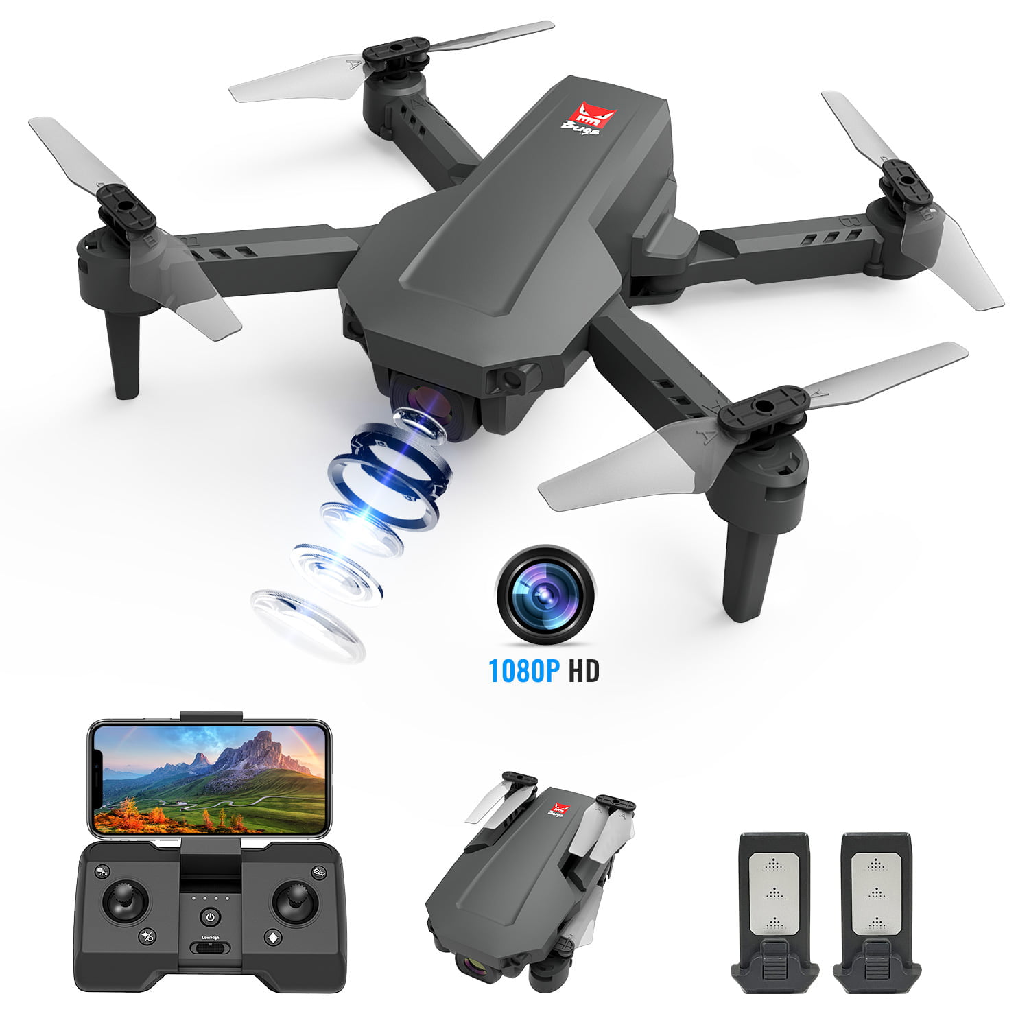 AUOSHI Mini Foldable Drone, 1080P HD FPV Camera Wifi RC Quadcopter,  Voice/Gesture Control, for Kids Adult and Beginners Black