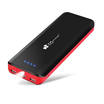 EC Technology 3.Gen 16000 mAh External Battery 3 USB Outports Portable Charger External Battery Power Bank with AUTO IC and Flashlight for Smartphones Black & Red