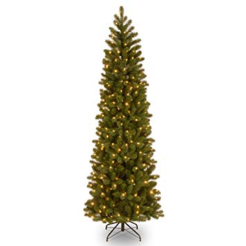 National Tree 7.5 Foot Feel Real Downswept Douglas Fir Pencil Slim Tree with 350 Dual LED Lights, Hinged (PEDD4-392D-75)