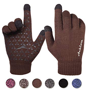 Achiou Winter Knit Gloves Touchscreen Warm Thermal Soft Lining Elastic Cuff Texting Anti-Slip 3 Size Choice for Women Men