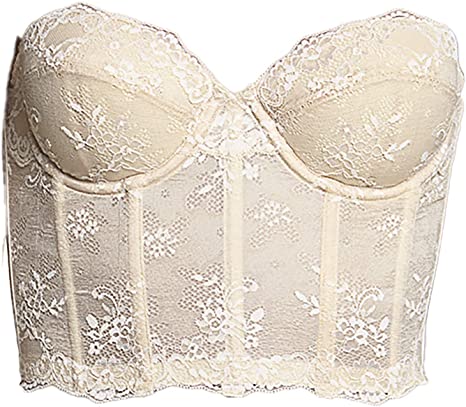 Dominique Tayler Lace Backless and Strapless Corselet Bridal Bra with Breathable Memory Foam Cups