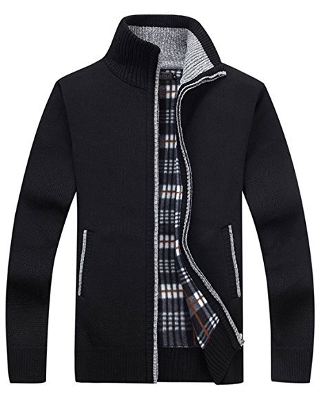 Yeokou Men's Casual Slim Full Zip Thick Knitted Cardigan Sweaters With Pockets