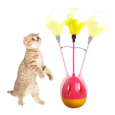 Tumbler Kitten Toys Balls Interactive Cat Toys Teaser Wands with Feathers