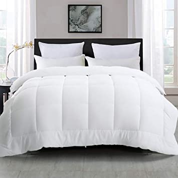 COSYJOY All-Season Queen Size Soft Down Alternative Quilted Comforter Down Alternative Comforter Hotel Collection Reversible Duvet Insert with Corner Tabs,Warm Fluffy Hypoallergenic (White, Queen)
