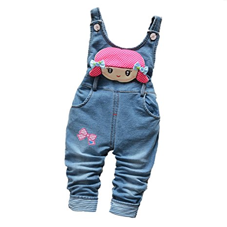 Kidscool Little Girls Imitation Denim Cute Rompers Soft To Wear Cotton Overalls