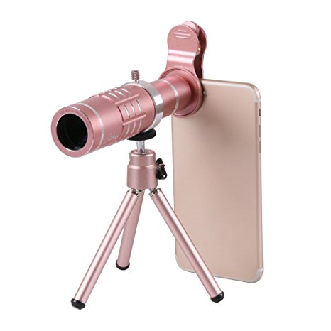 Phone Camera Lens , Prweyn HD Camera Lens Kit 18X Zoom Professional Aluminum Telephoto Manual Focus Telescopic Optical Lens For iPhone , Samsung , Smartphone (Rose Gold)